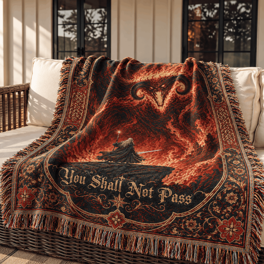 Gandalf and Balrog Woven Blanket | You Shall Not Pass Tapestry Throw Woven Blanket