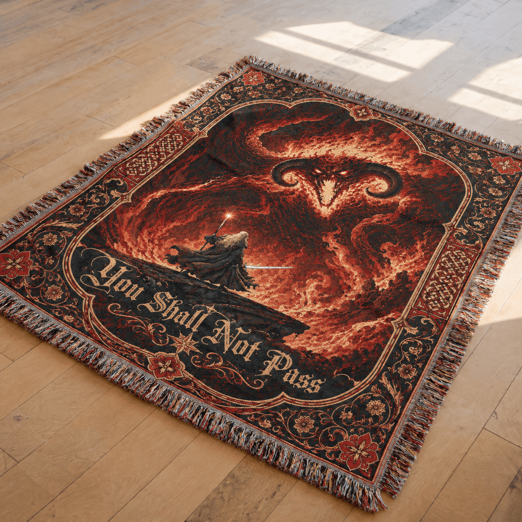 Gandalf and Balrog Woven Blanket | You Shall Not Pass Tapestry Throw Woven Blanket