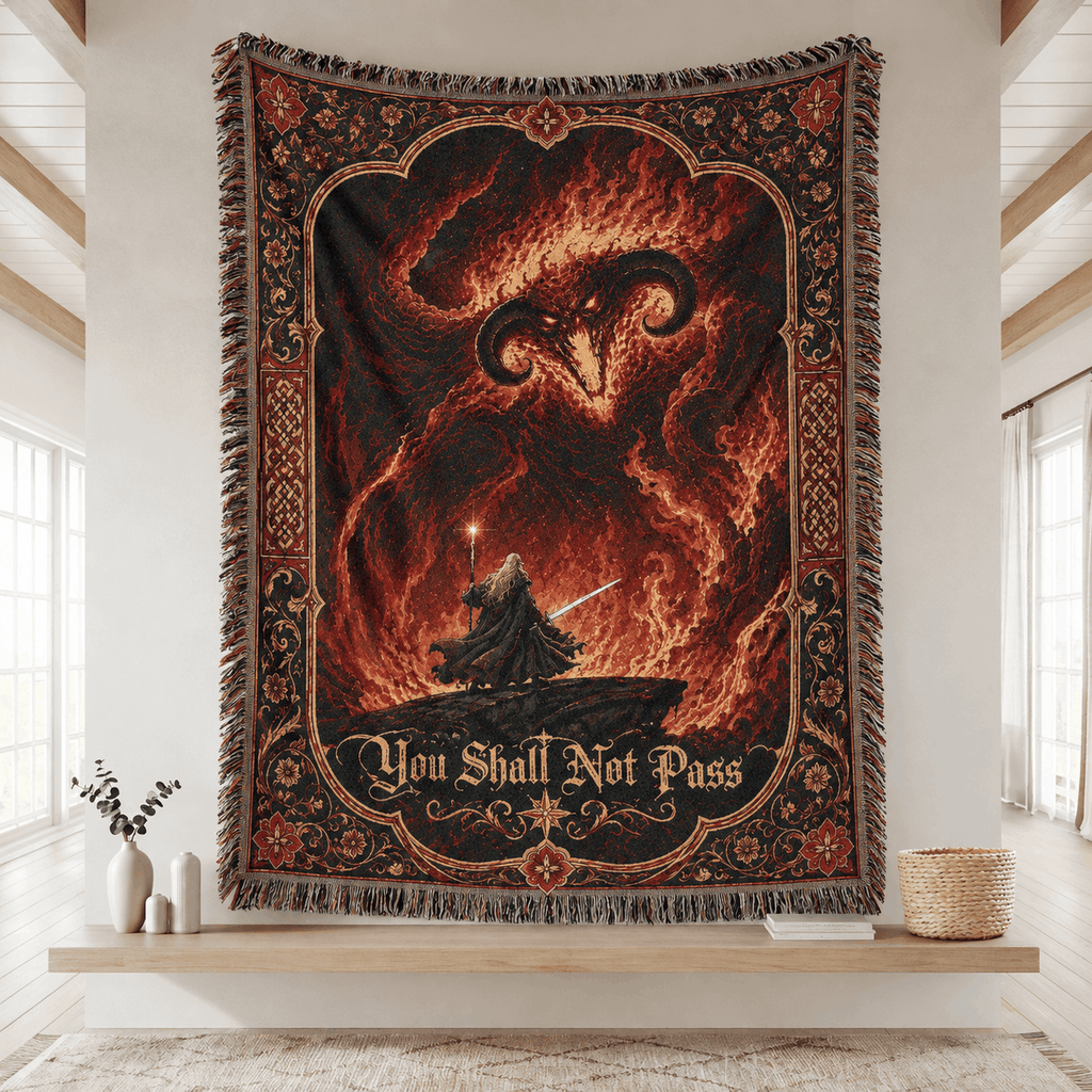 Gandalf and Balrog Woven Blanket | You Shall Not Pass Tapestry Throw Woven Blanket