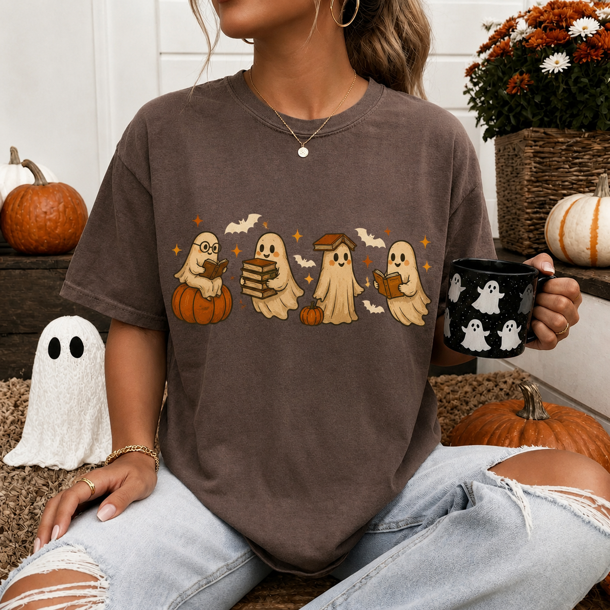 Ghost Reading Book Halloween Shirt | Bookish Merch | Halloween Gifts for Book Lover
