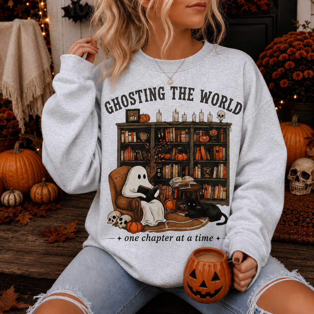 Ghosting The World Halloween Book Sweater | Bookish Merch | Halloween Gift For Book Lover