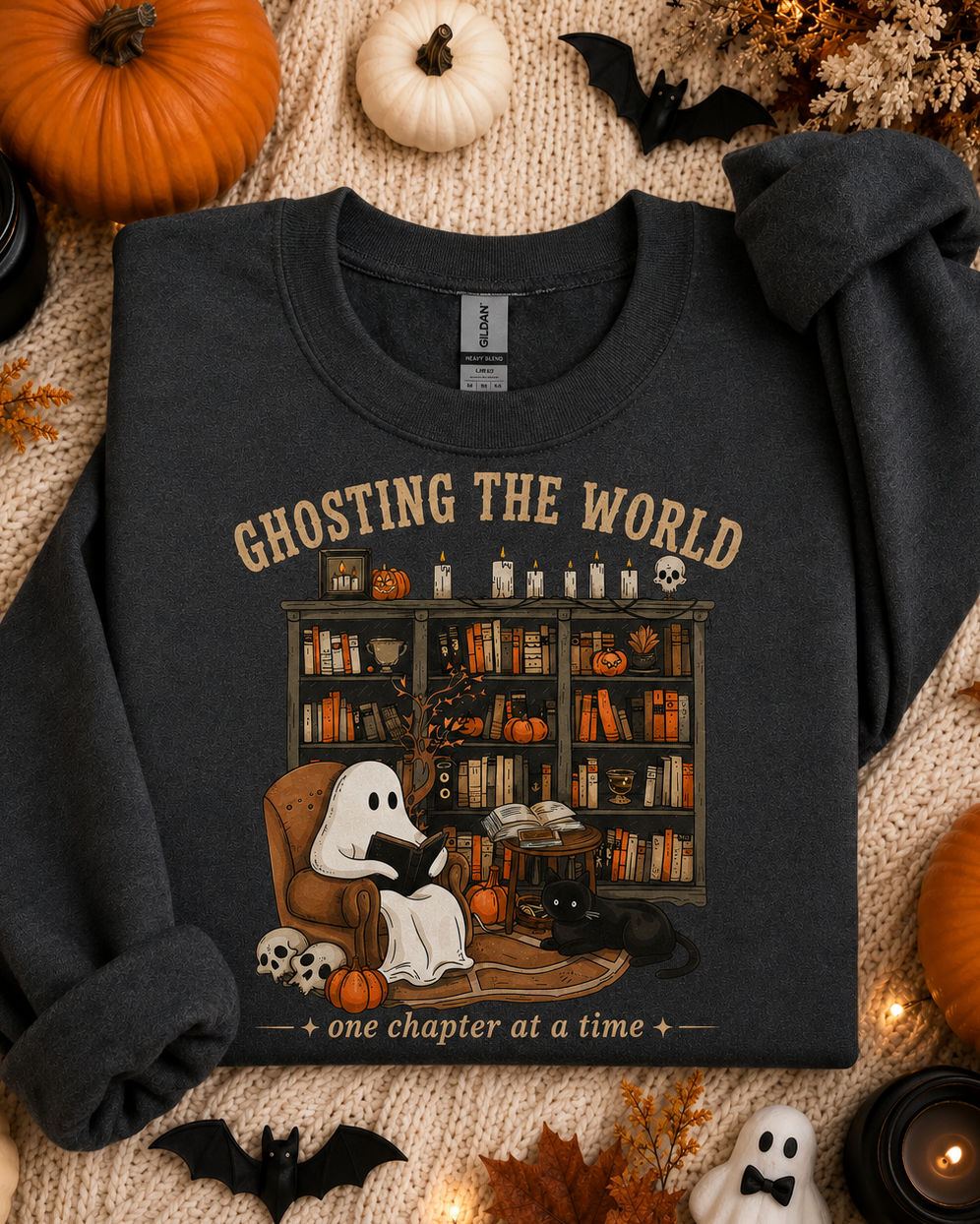 Ghosting The World Halloween Book Sweater | Bookish Merch | Halloween Gift For Book Lover