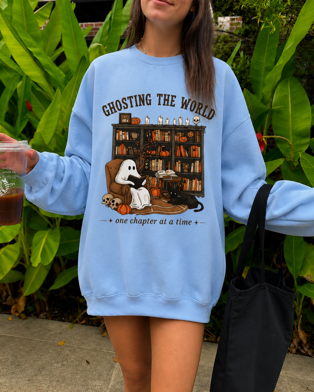 Ghosting The World Halloween Book Sweater | Bookish Merch | Halloween Gift For Book Lover