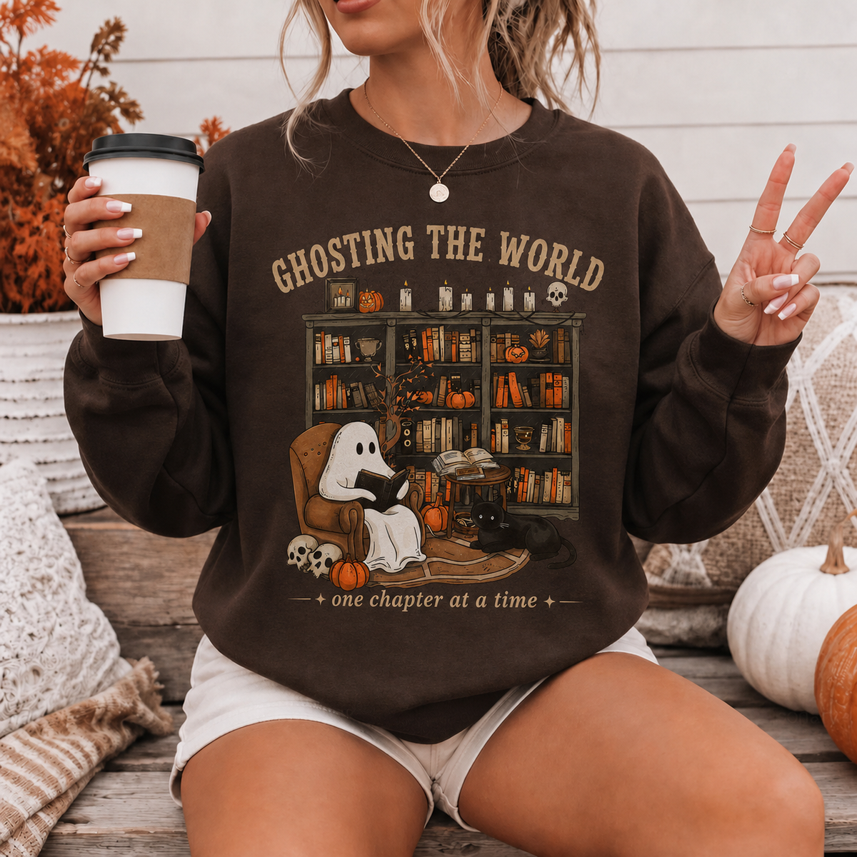 Ghosting The World Halloween Book Sweater | Bookish Merch | Halloween Gift For Book Lover