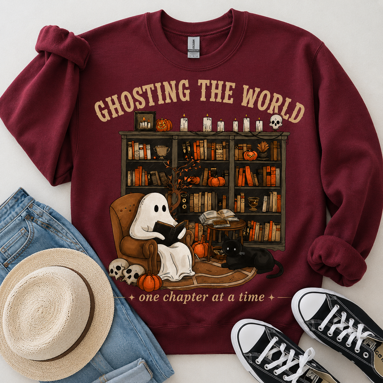 Ghosting The World Halloween Book Sweater | Bookish Merch | Halloween Gift For Book Lover