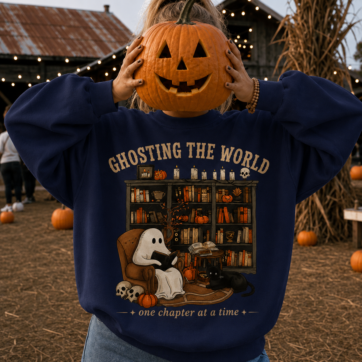 Ghosting The World Halloween Book Sweater | Bookish Merch | Halloween Gift For Book Lover