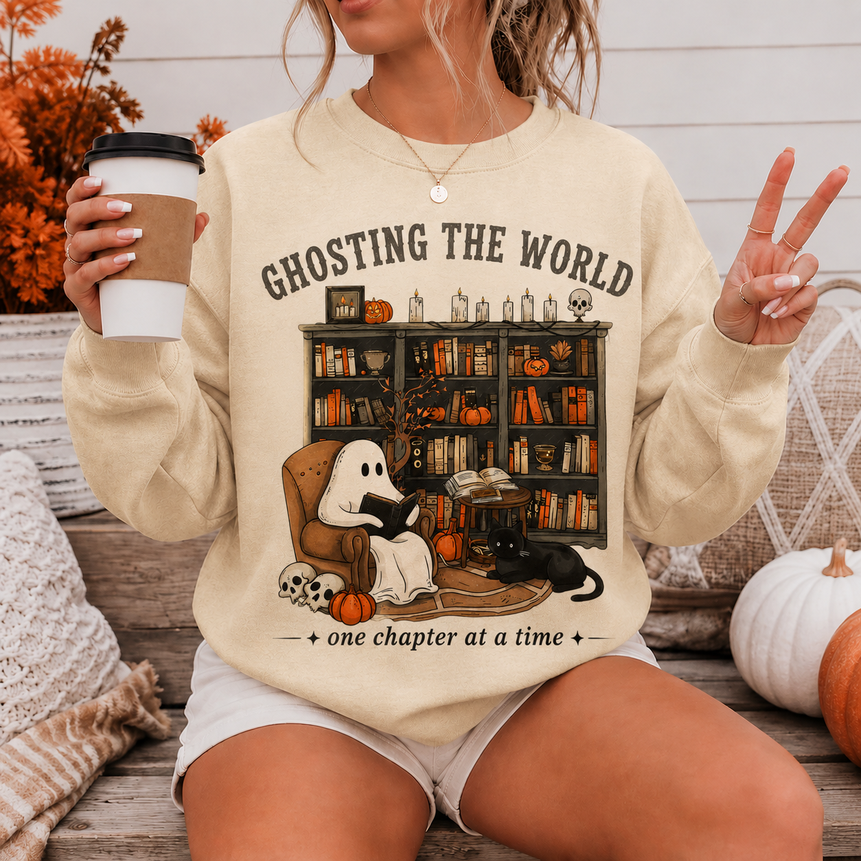 Ghosting The World Halloween Book Sweater | Bookish Merch | Halloween Gift For Book Lover