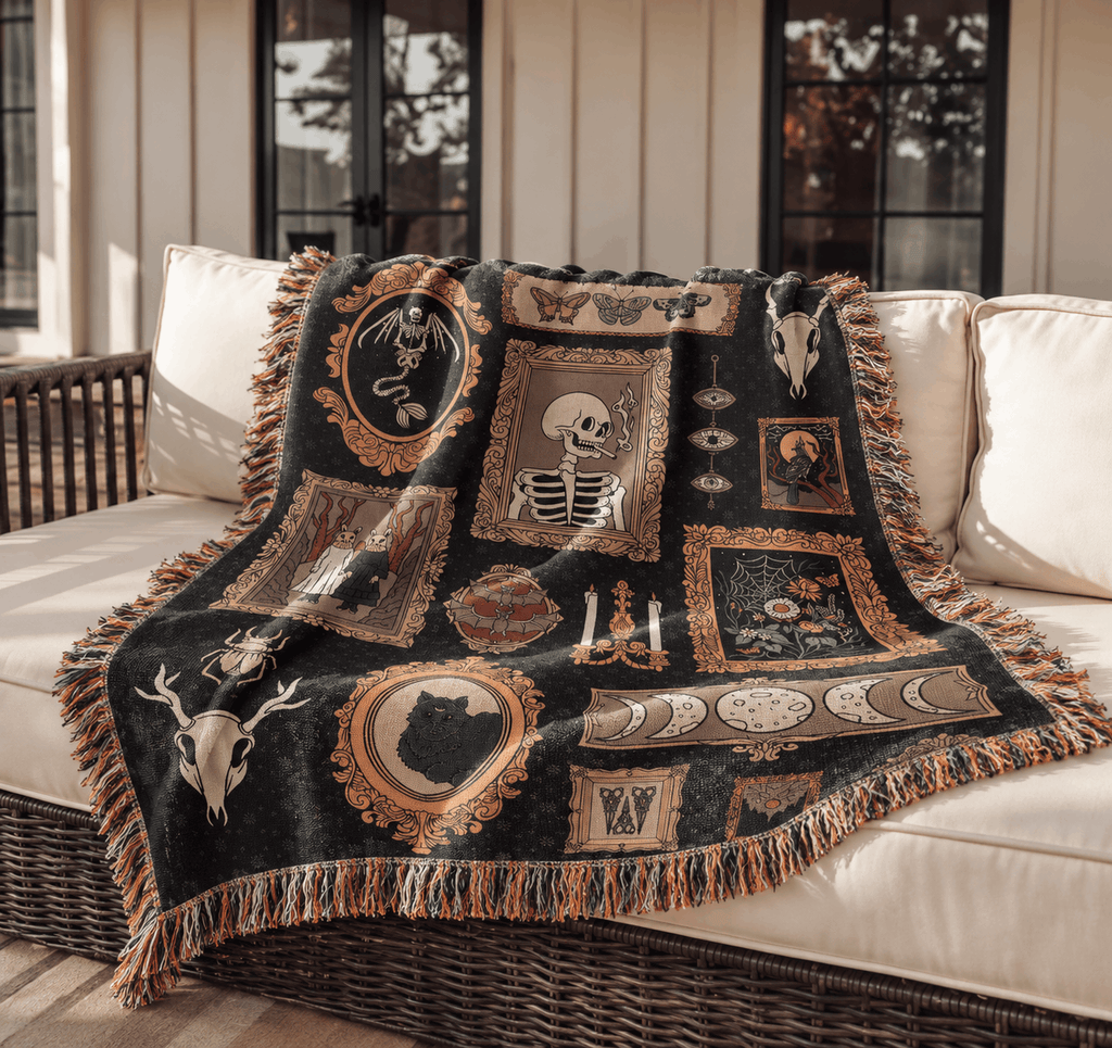 Gothic Dark Academia Tapestry Woven Throw Blanket