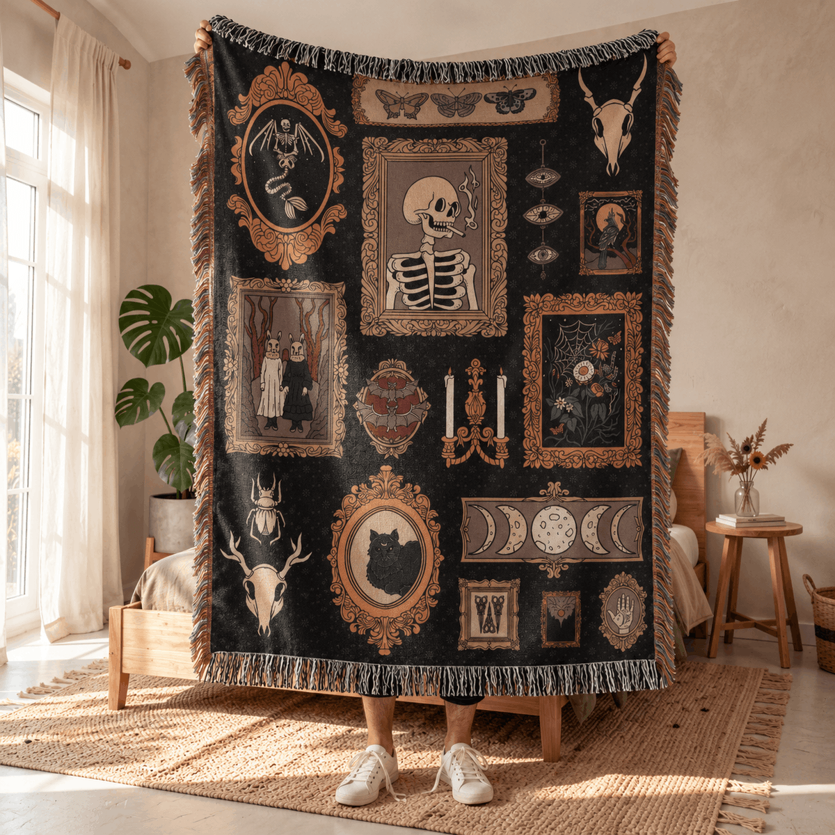 Gothic Dark Academia Tapestry Woven Throw Blanket