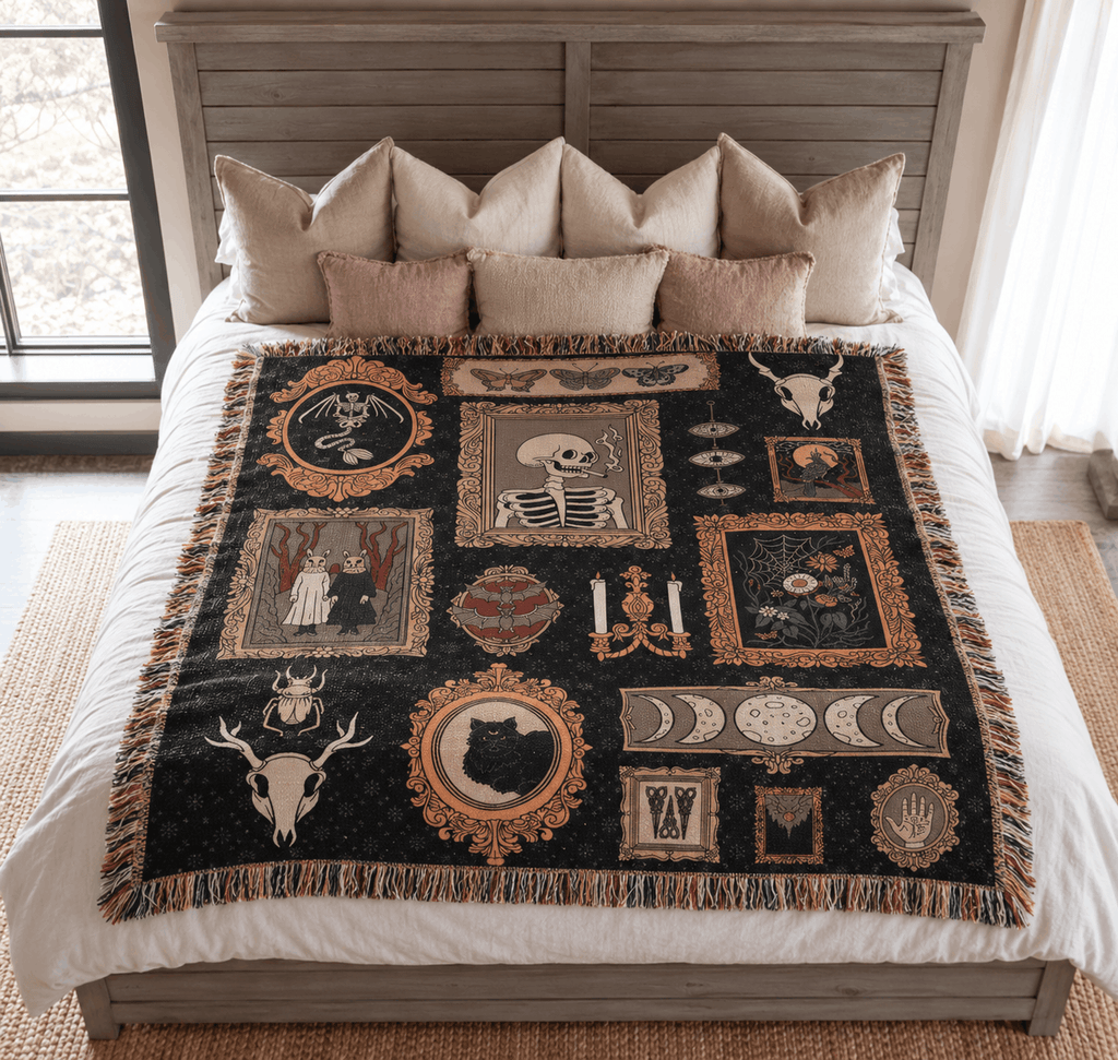 Gothic Dark Academia Tapestry Woven Throw Blanket