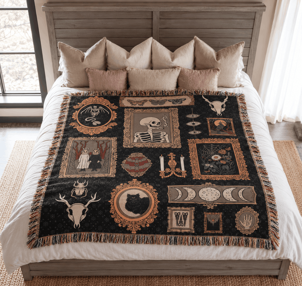 Gothic Dark Academia Tapestry Woven Throw Blanket