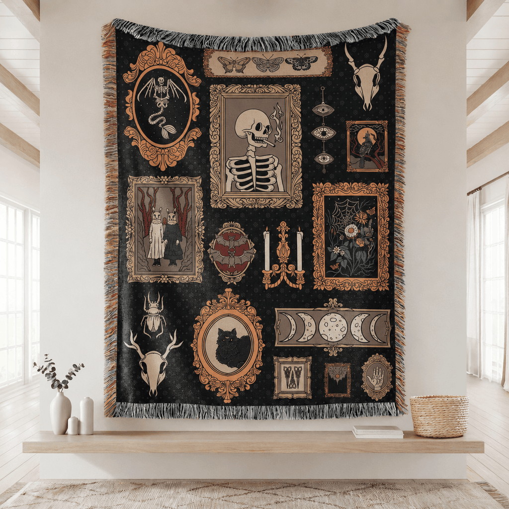 Gothic Dark Academia Tapestry Woven Throw Blanket