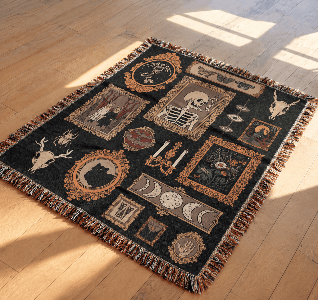 Gothic Dark Academia Tapestry Woven Throw Blanket