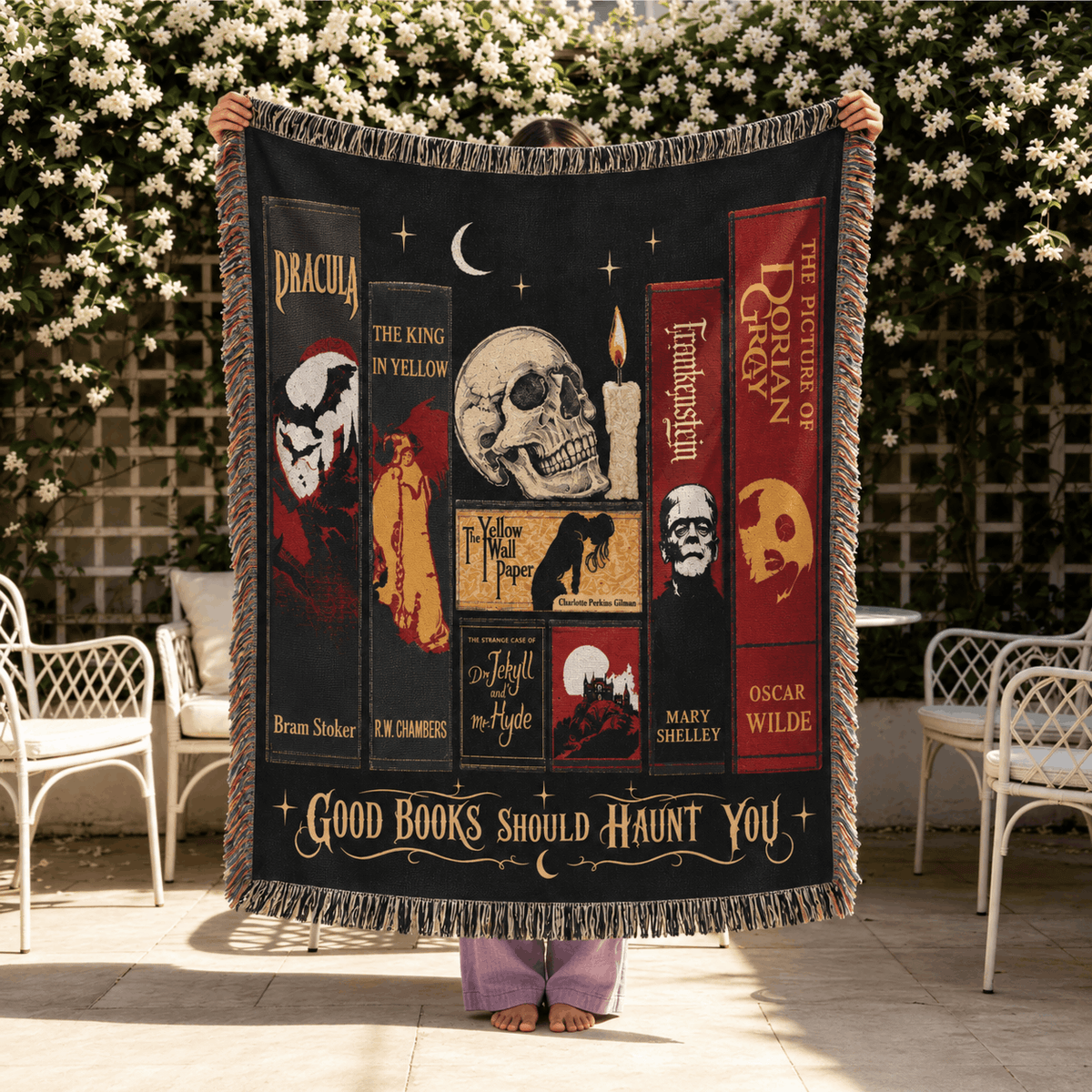 Gothic Horror Book Woven Blanket
