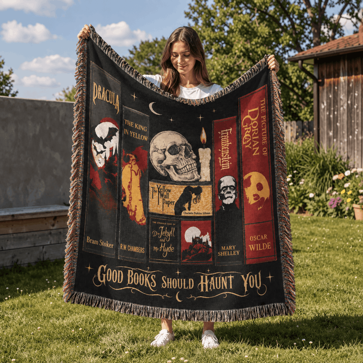 Gothic Horror Book Woven Blanket