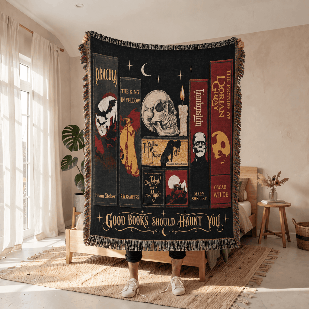 Gothic Horror Book Woven Blanket