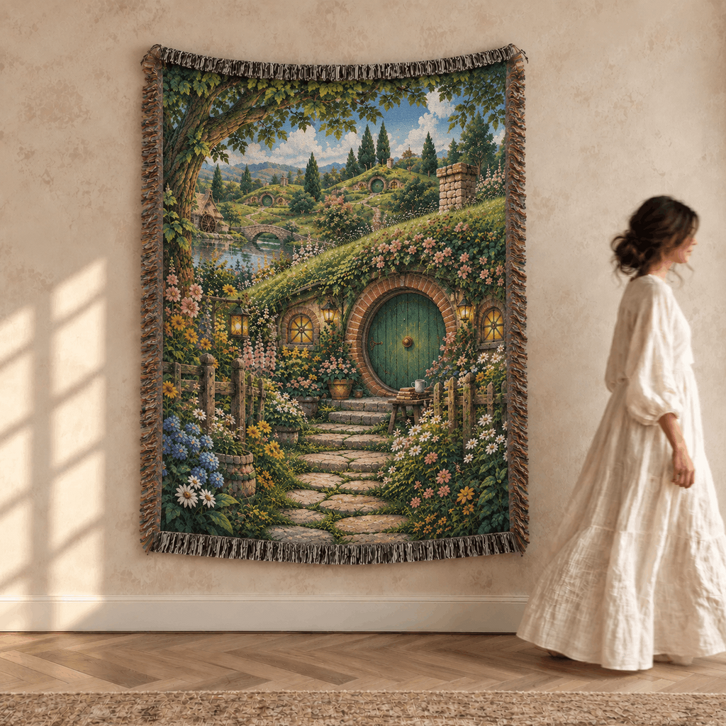 Halfling Village Woven Blanket Tapestry