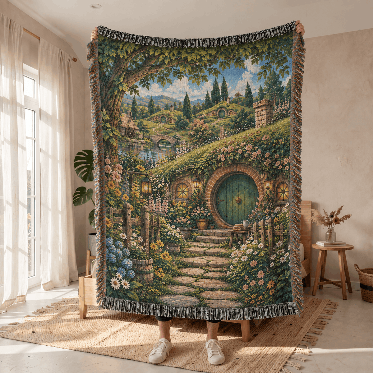 Halfling Village Woven Blanket Tapestry