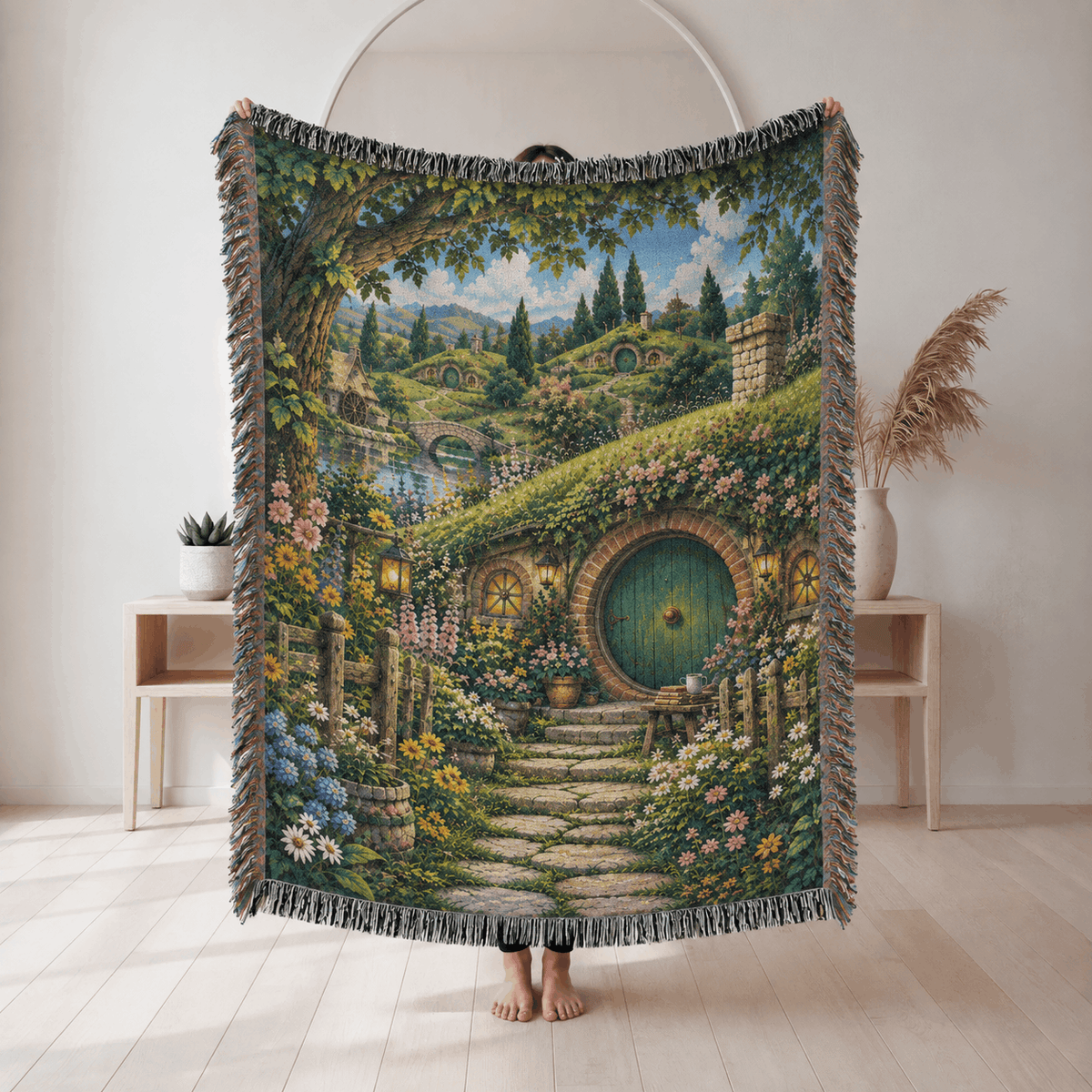 Halfling Village Woven Blanket Tapestry