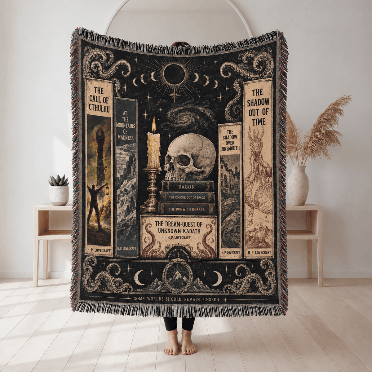 Lovecraftian Horror Books Woven Blanket