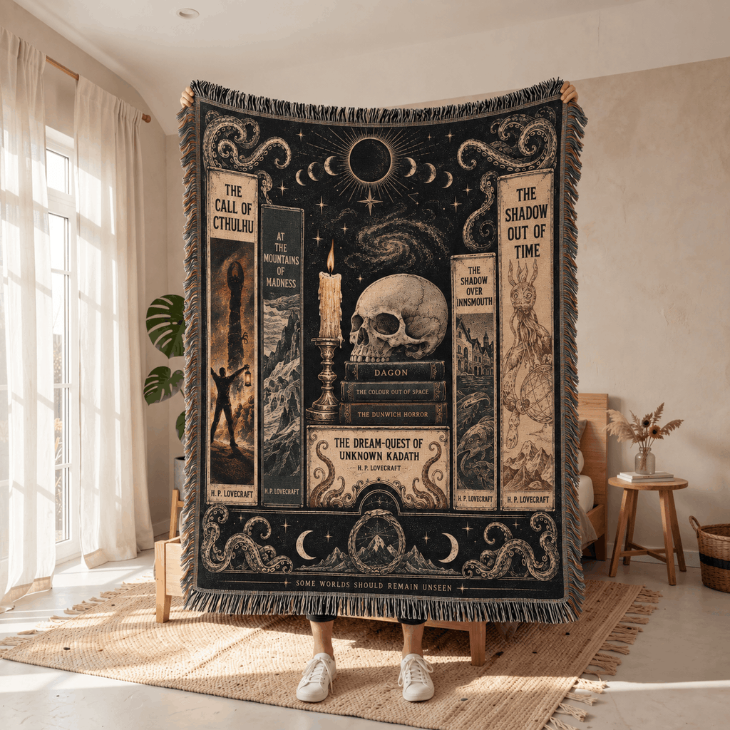 Lovecraftian Horror Books Woven Blanket