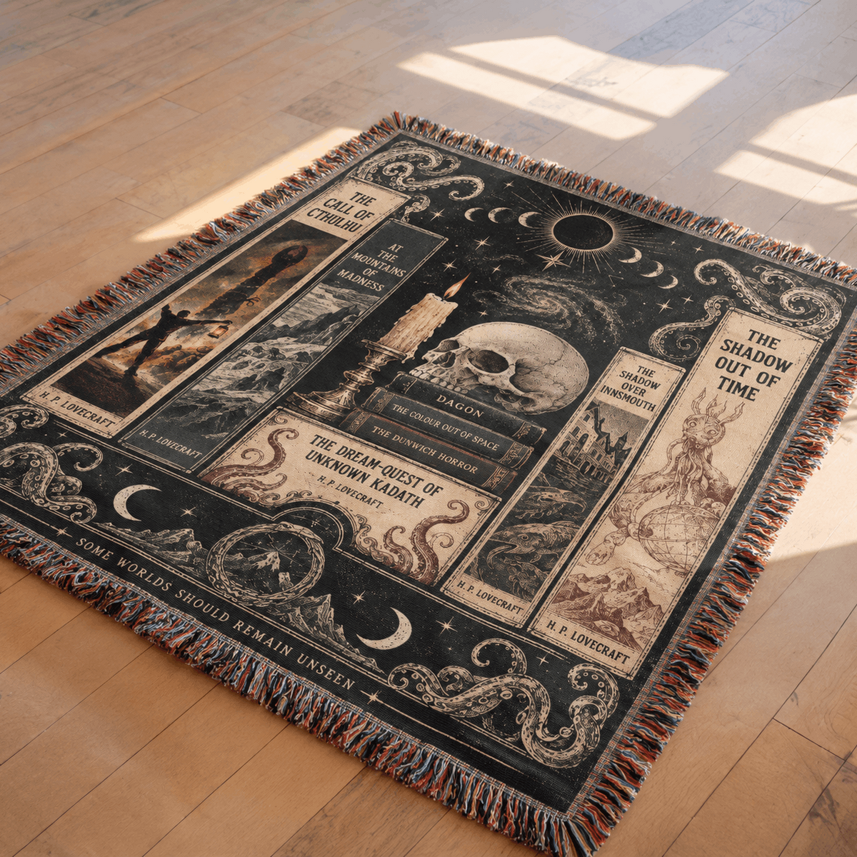Lovecraftian Horror Books Woven Blanket