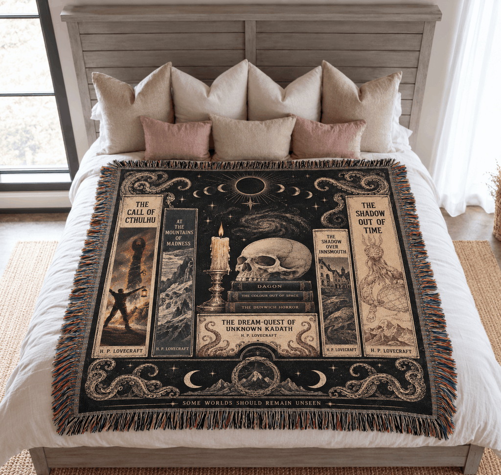 Lovecraftian Horror Books Woven Blanket