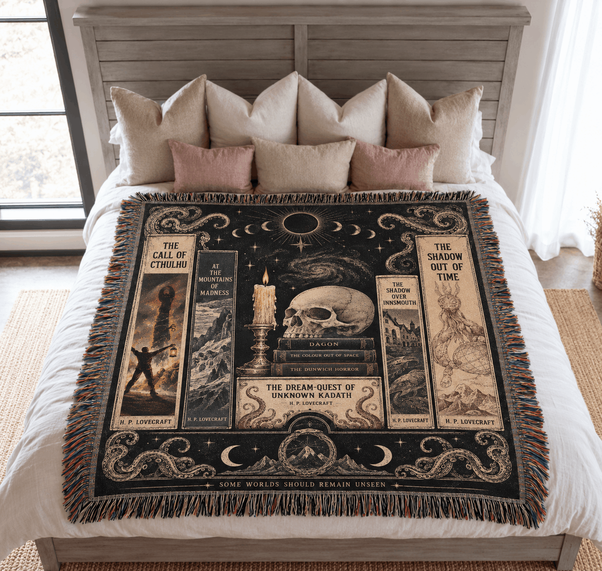 Lovecraftian Horror Books Woven Blanket