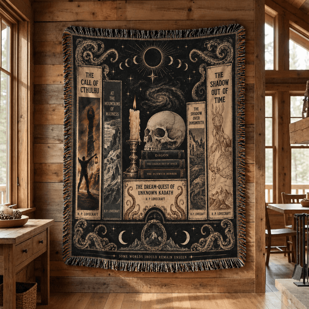 Lovecraftian Horror Books Woven Blanket