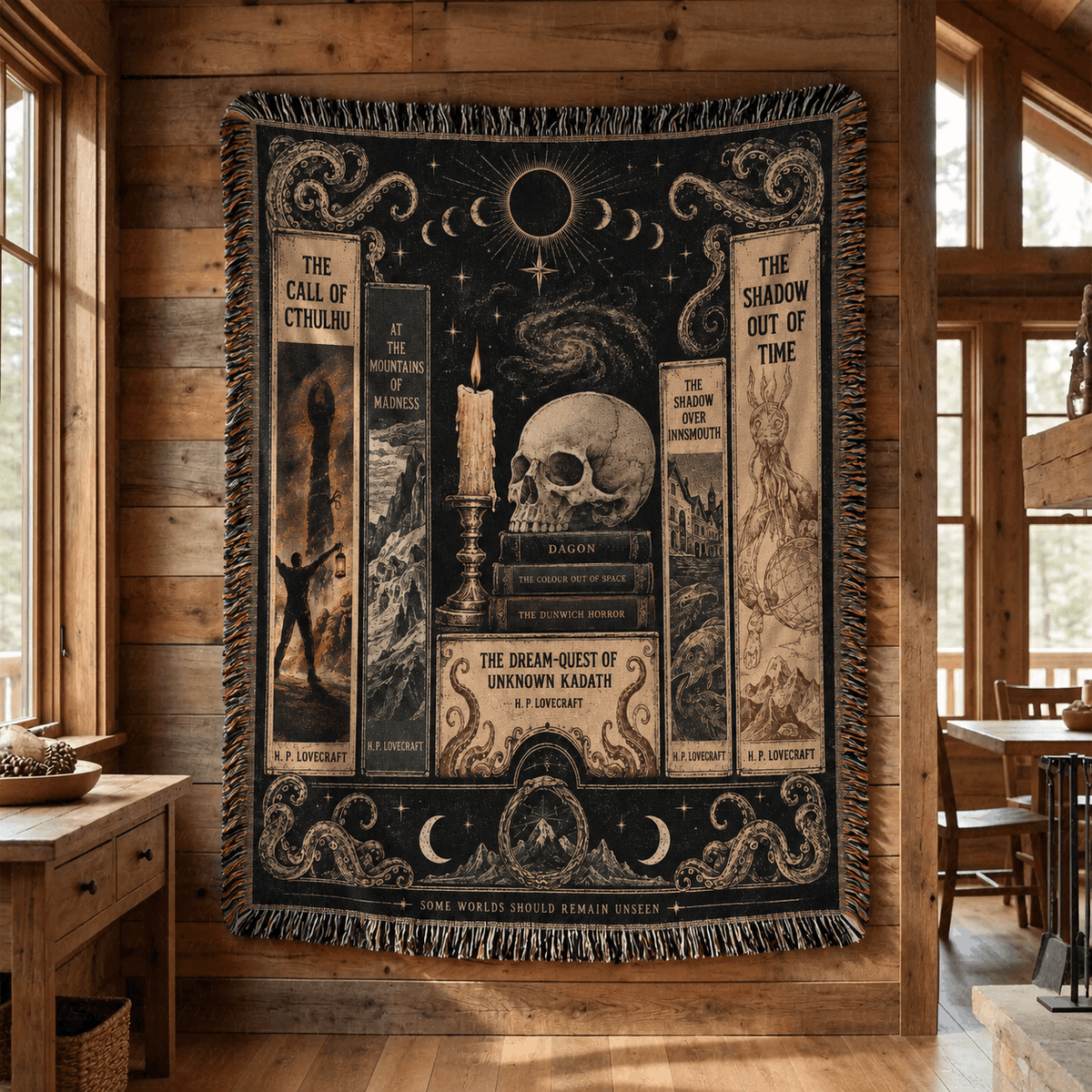 Lovecraftian Horror Books Woven Blanket