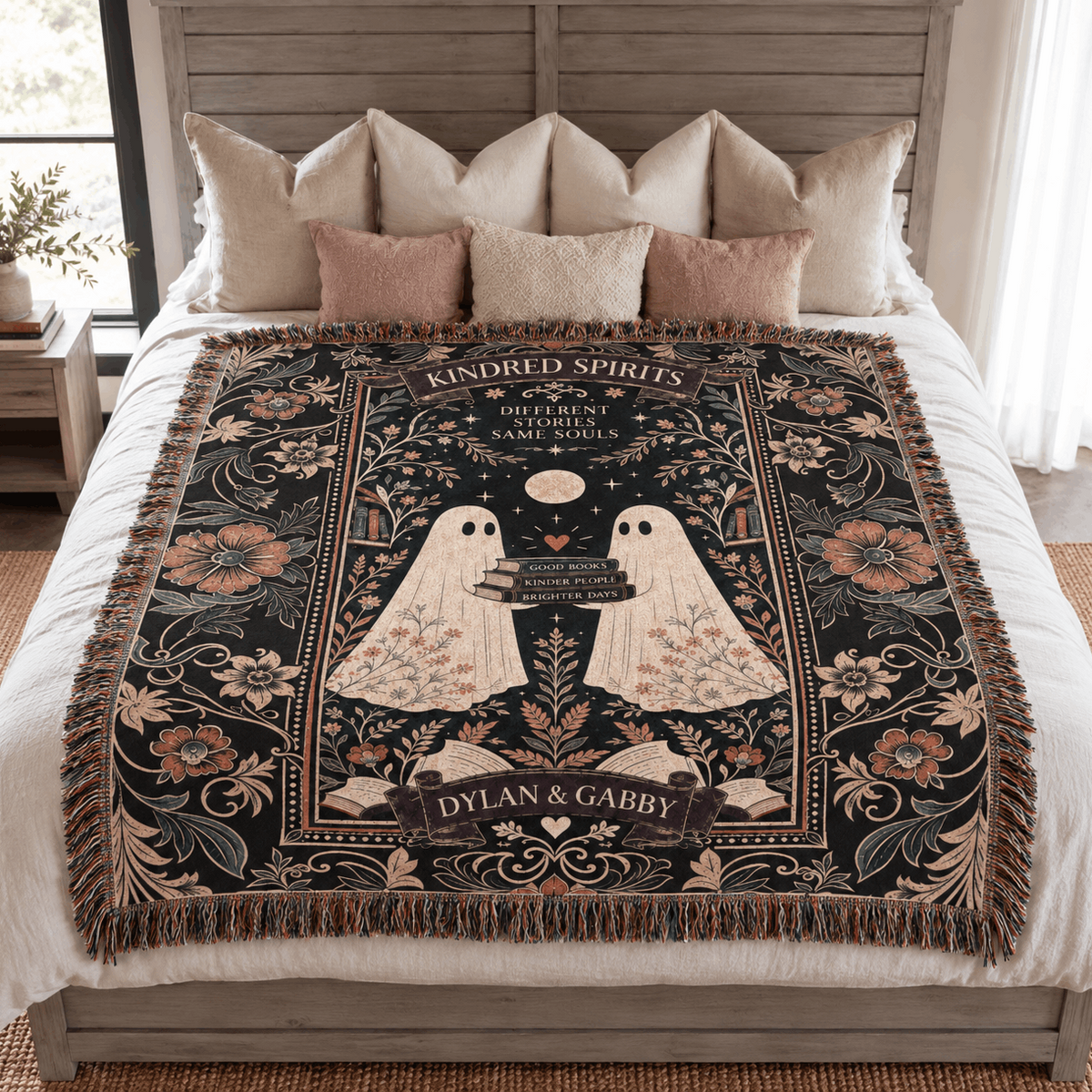 Kindred Spirits Ghost Book Friendship Woven Blanket