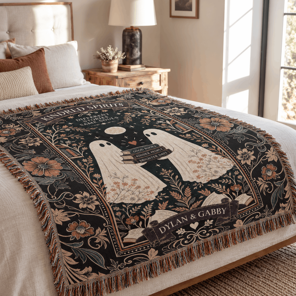 Kindred Spirits Ghost Book Friendship Woven Blanket