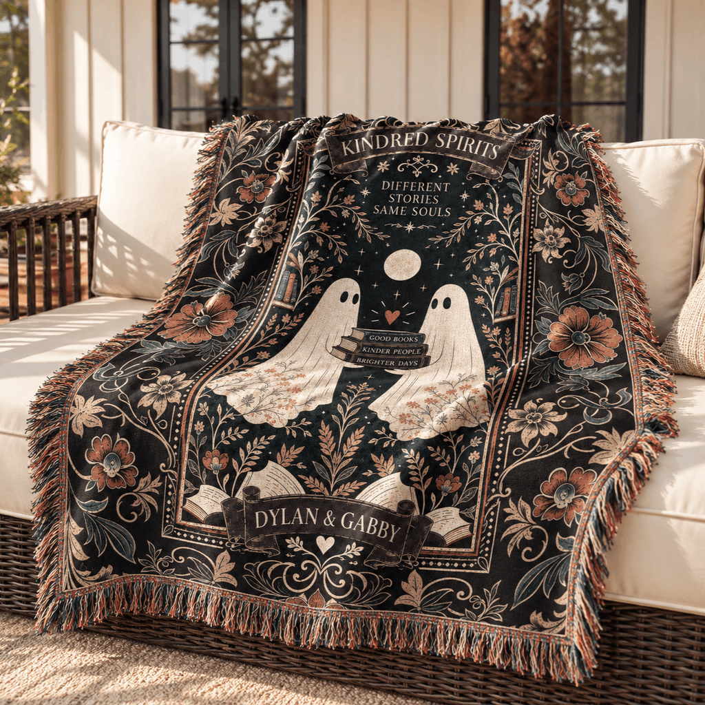 Kindred Spirits Ghost Book Friendship Woven Blanket