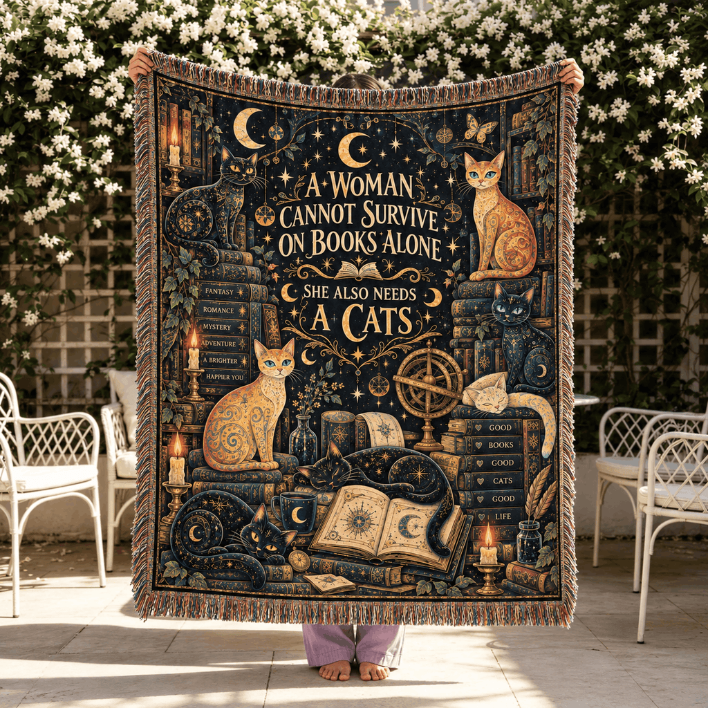 Books and Lunacats Woven Blanket