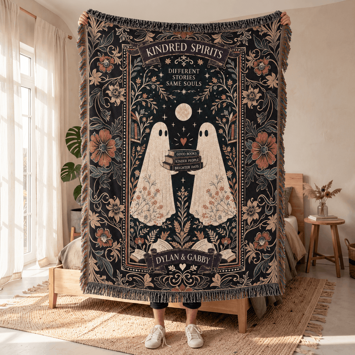 Kindred Spirits Ghost Book Friendship Woven Blanket