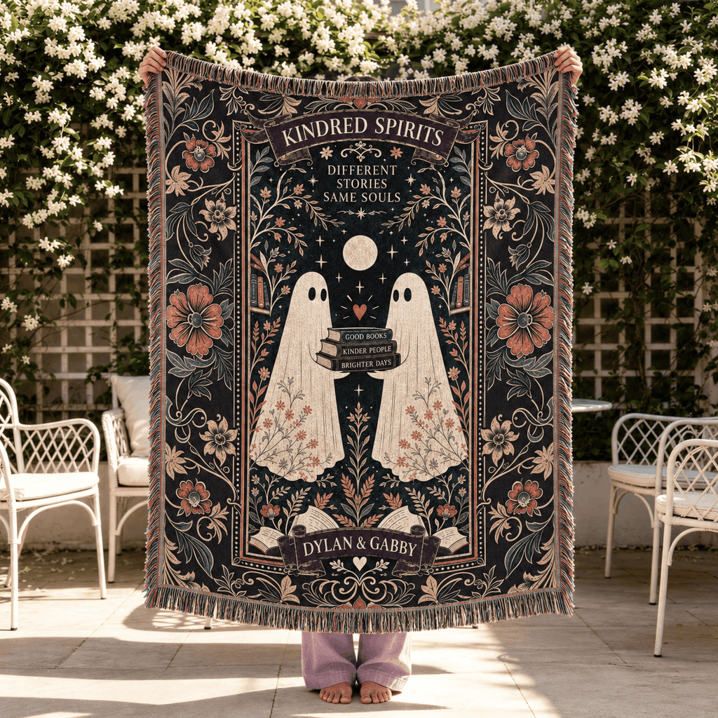 Kindred Spirits Ghost Book Friendship Woven Blanket