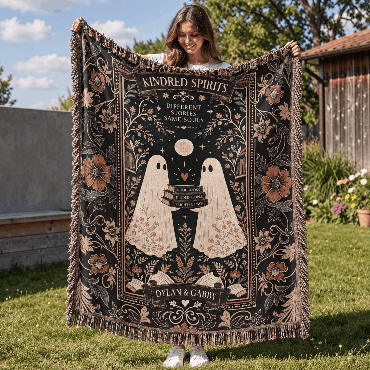Kindred Spirits Ghost Book Friendship Woven Blanket