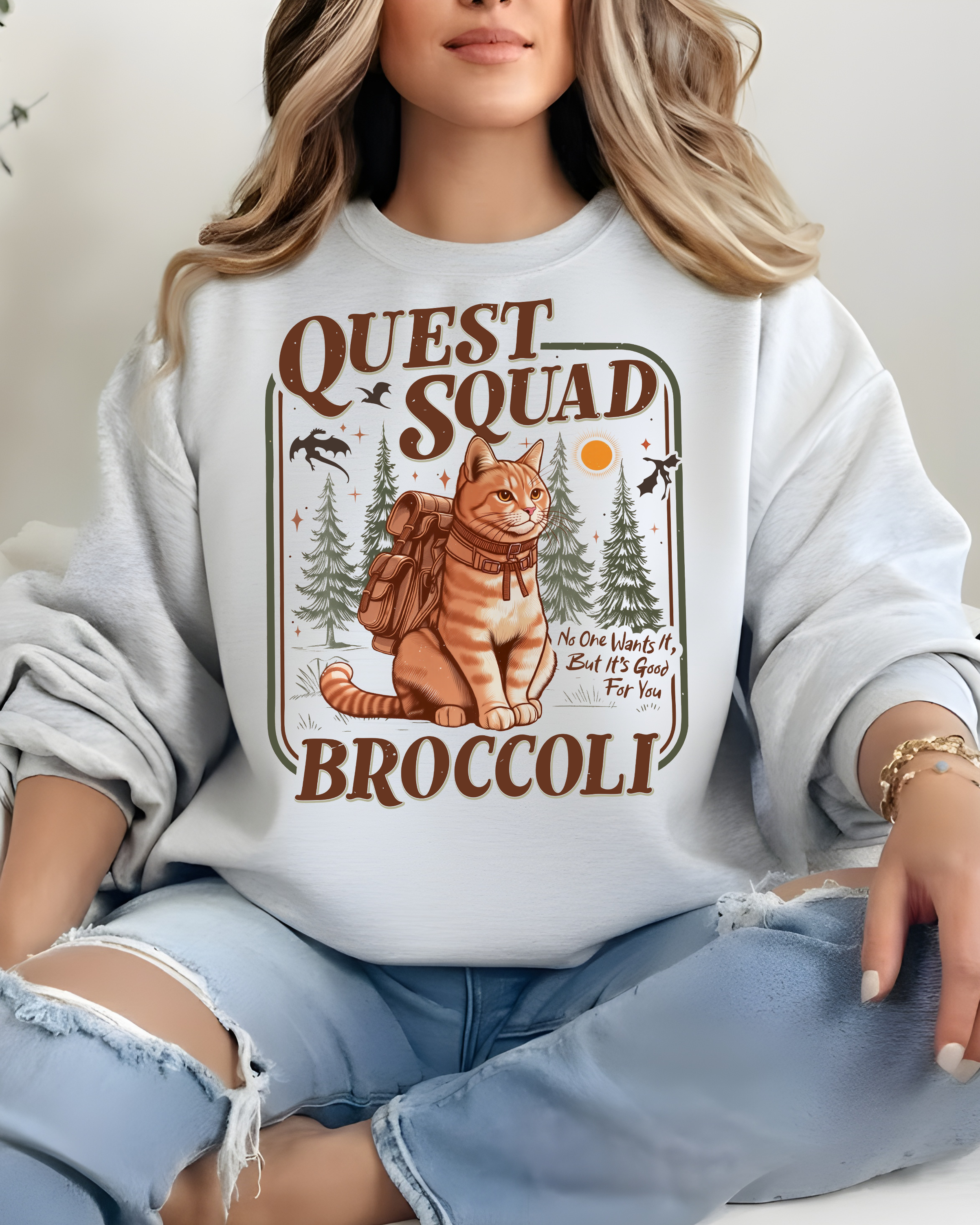 Quest Squad Broccoli Sweater Ash Fourth Wings Merch