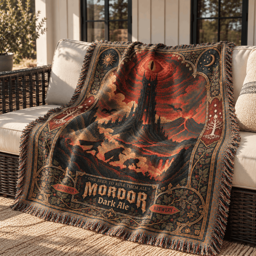 Sauron Evil Eye Tower Woven Blanket | Mordor Fun Run Tapestry