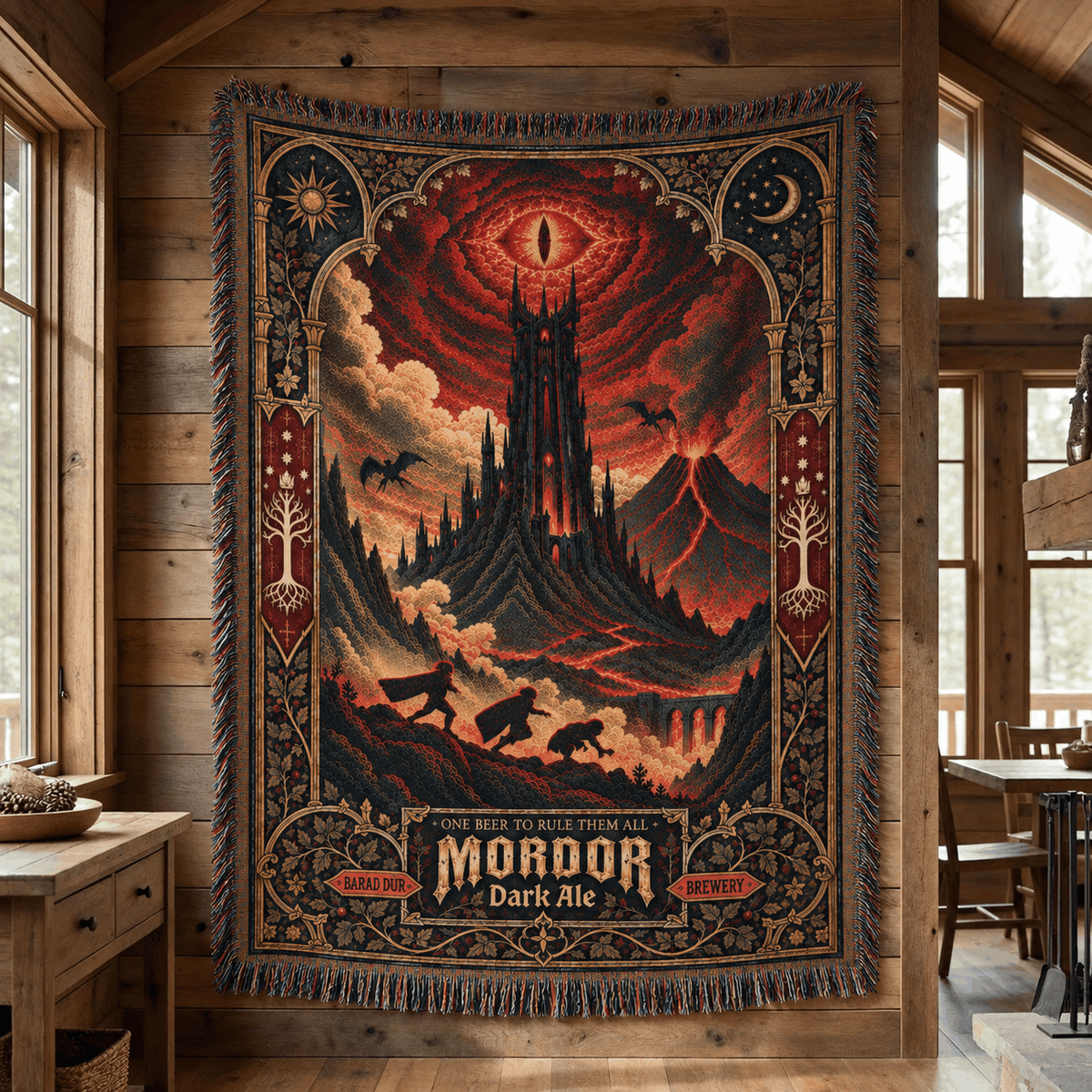 Sauron Evil Eye Tower Woven Blanket | Mordor Fun Run Tapestry