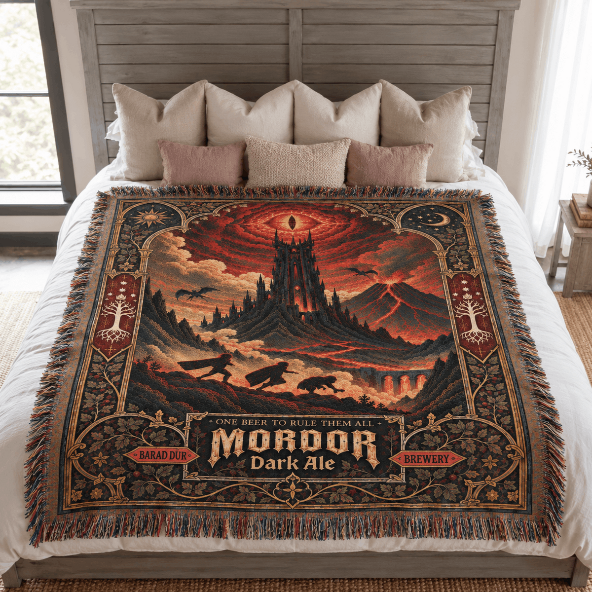 Sauron Evil Eye Tower Woven Blanket | Mordor Fun Run Tapestry