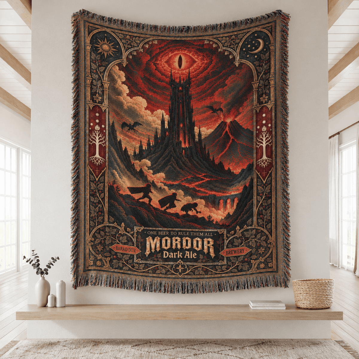Sauron Evil Eye Tower Woven Blanket | Mordor Fun Run Tapestry