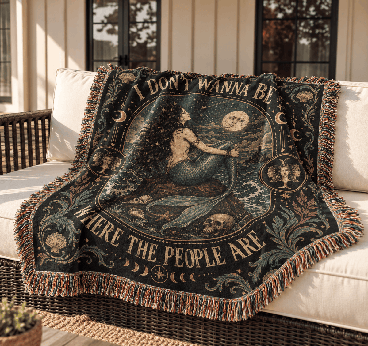Siren Mermaids Odyssey Woven Blanket | I Dont Wanna Be Where The People Are Woven Blanket