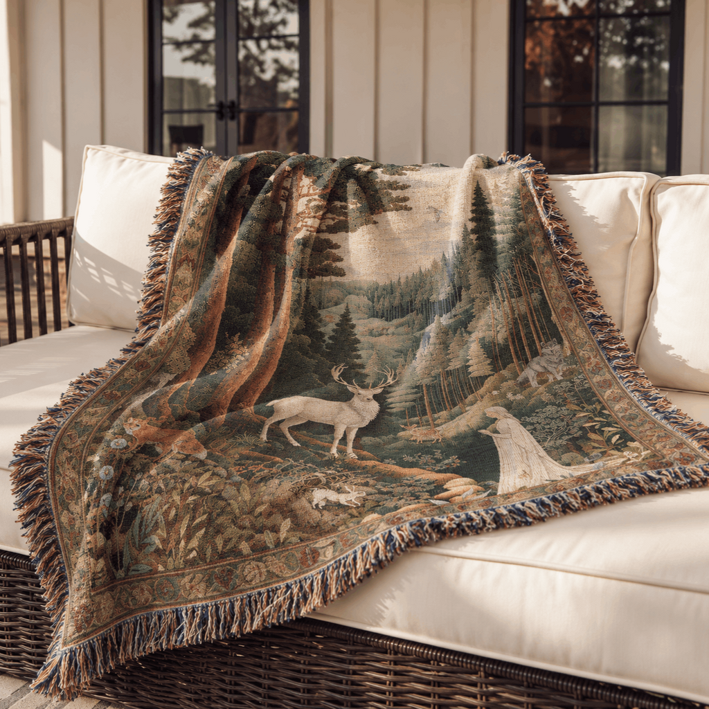 Throne of Glass Woven Tapestry Blanket | Celaena, Stag & Elena Tapestry