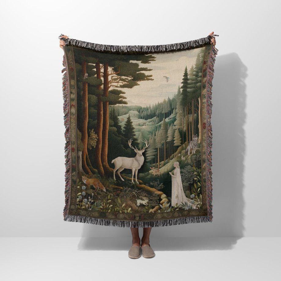 Throne of Glass Woven Tapestry Blanket | Celaena, Stag & Elena Tapestry