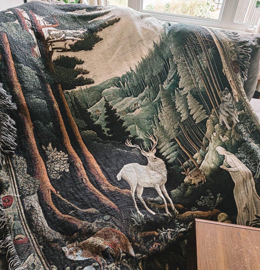 Throne of Glass Woven Tapestry Blanket | Celaena, Stag & Elena Tapestry