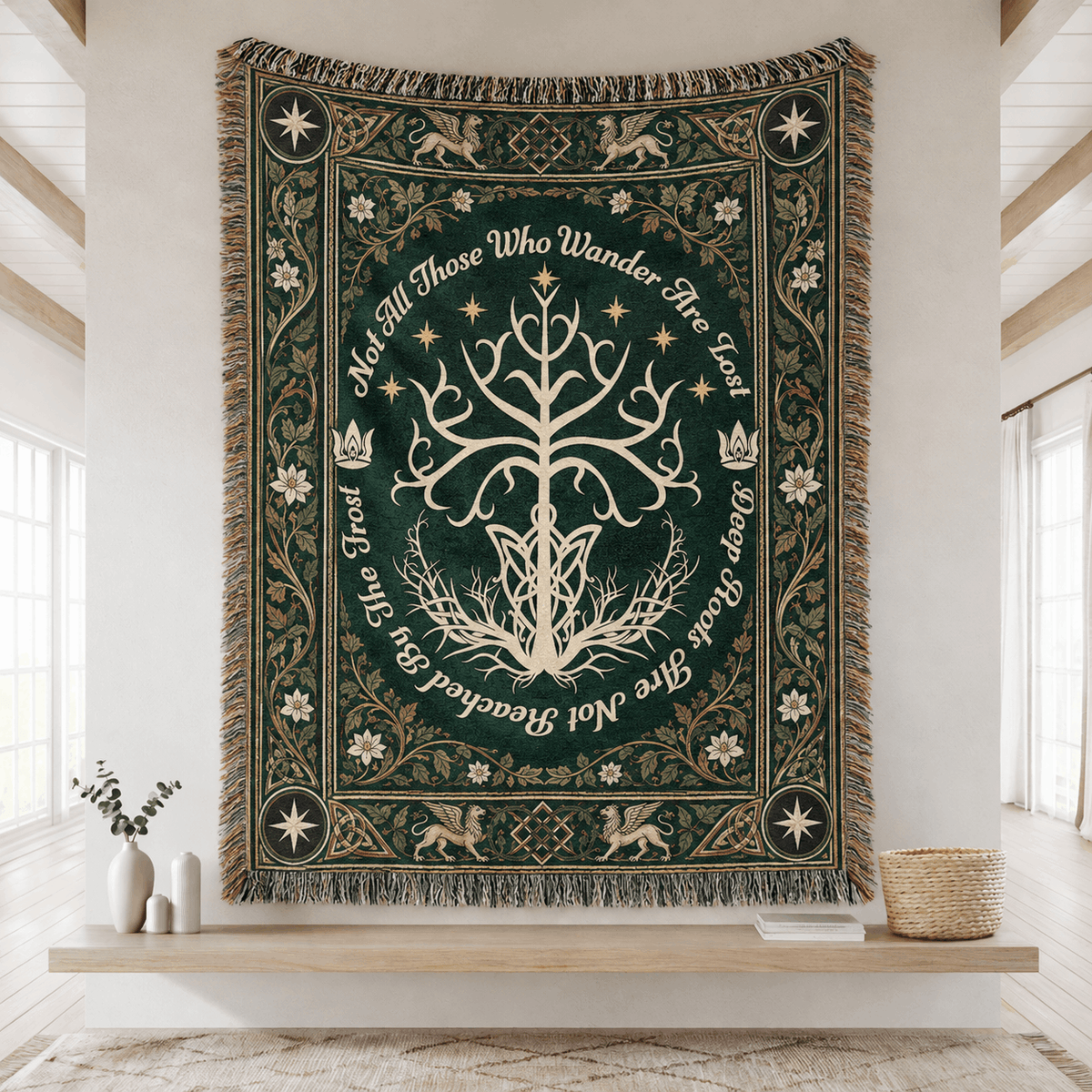 White Tree Of Gondor Woven Blanket | Tree Of Life Tapestry