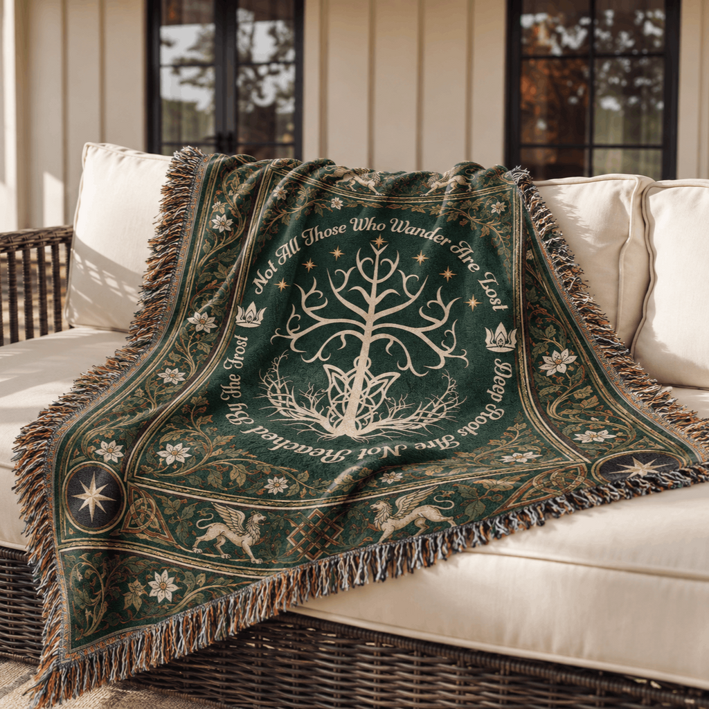 White Tree Of Gondor Woven Blanket | Tree Of Life Tapestry