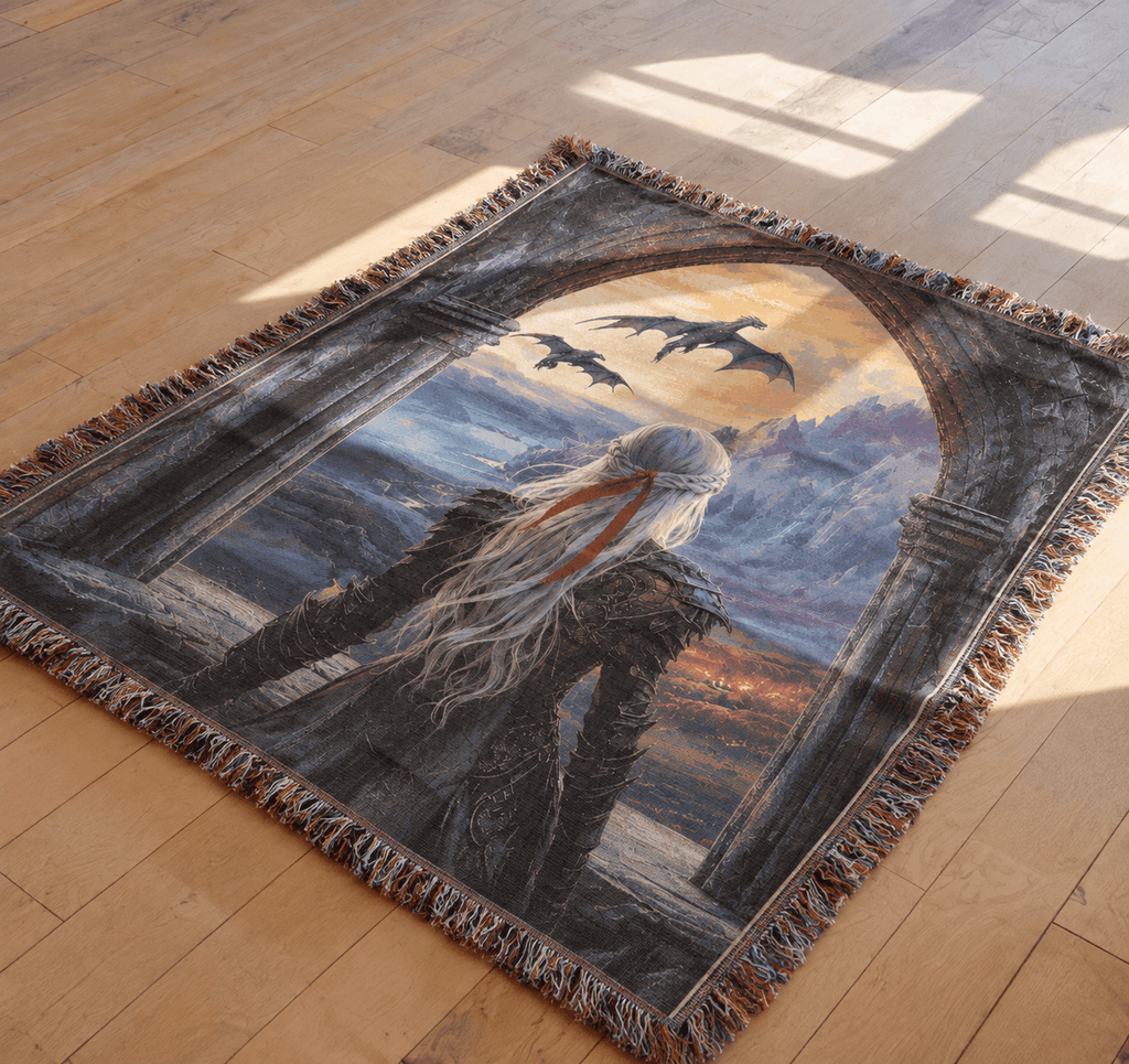 Witch Queen With Dragons Tapestry Woven Blanket