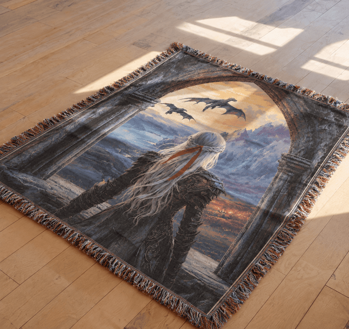 Witch Queen With Dragons Tapestry Woven Blanket